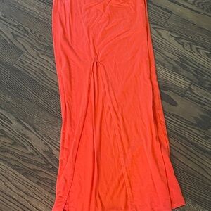 Heart Hips Orange Maxi Slip Skirt with Slit